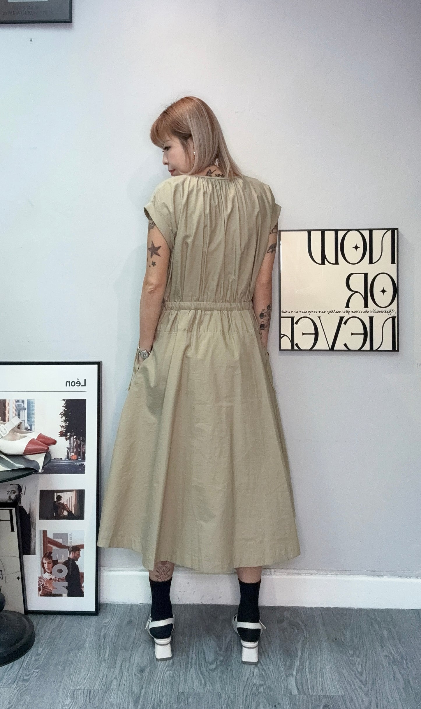 Front pockets cap sleeves one piece #00718