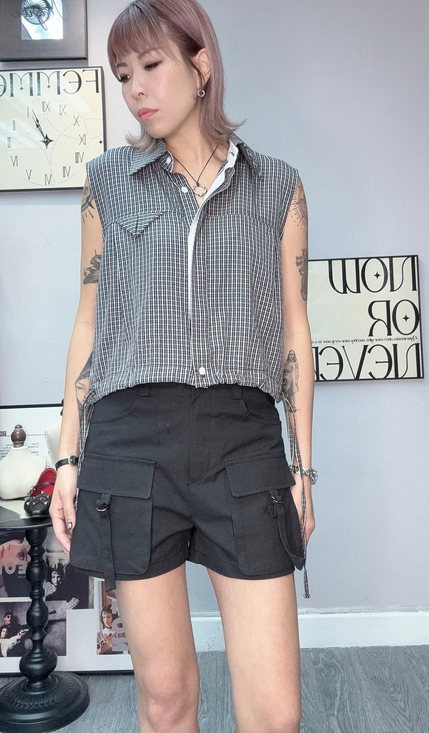 Mini checked vest shirt #00580