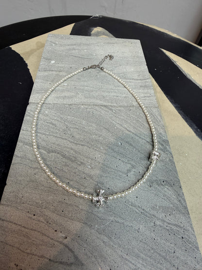 Mini pearl cross necklace