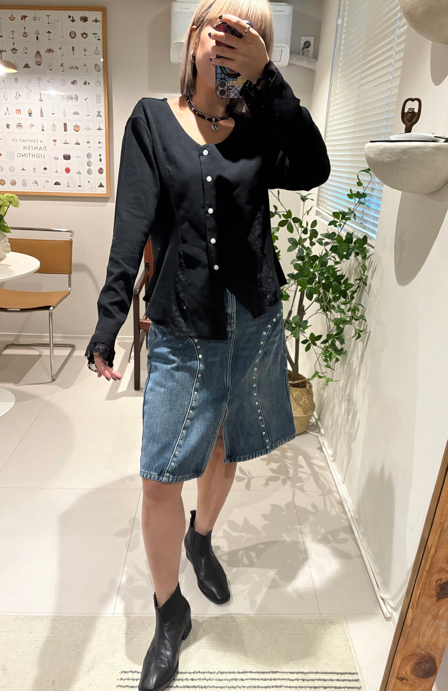 Side lace ruff hem cardigan #00014