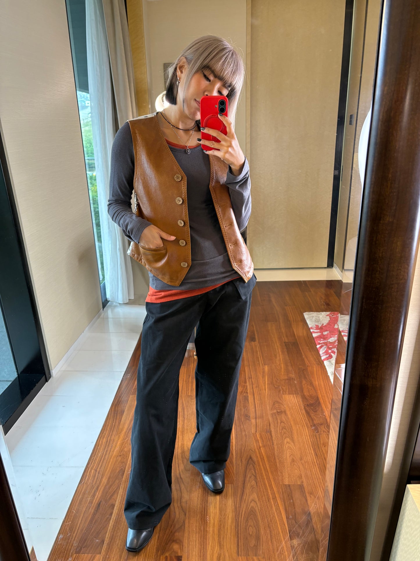 Ethnic X genuine leather vest jacket