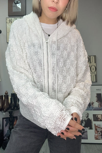 With hat full lace zip cardigan