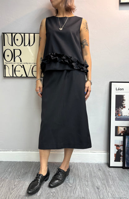 Ruffle hem stripe vest +skirt Set#00432
