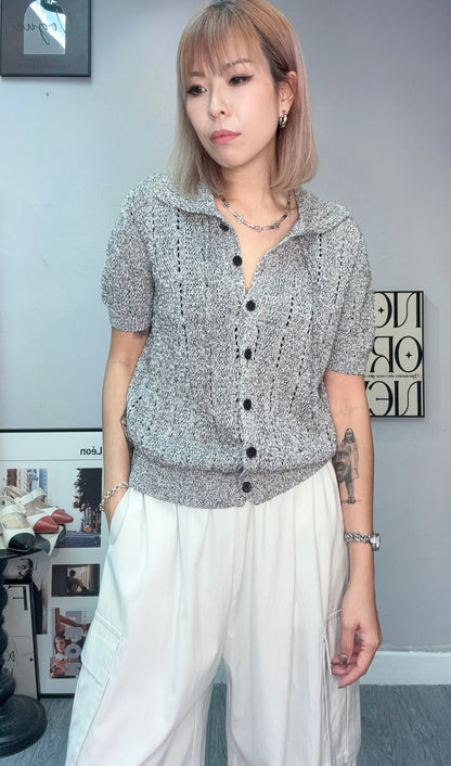 Shirt collar embroidery knit cardigan #00682