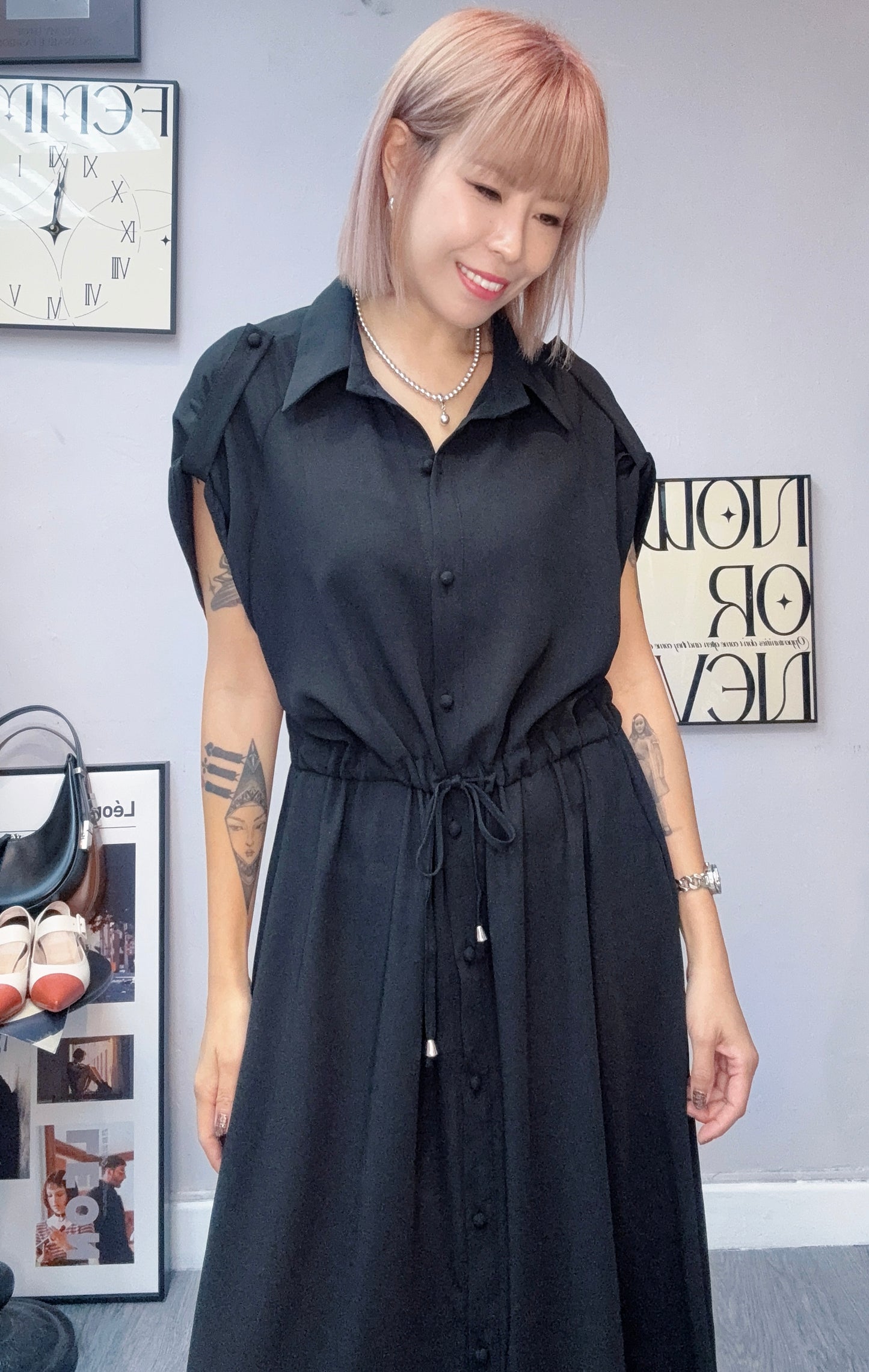 (-20%off)Chiffon cap sleeves one piece #00835