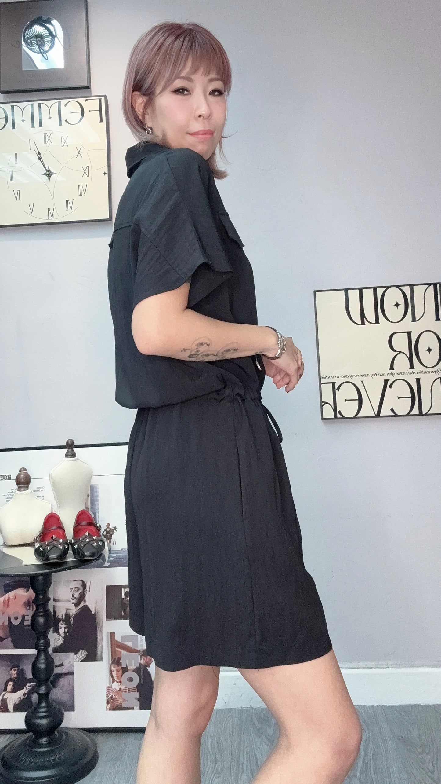 Shirt collar short jumpsuit #00448
