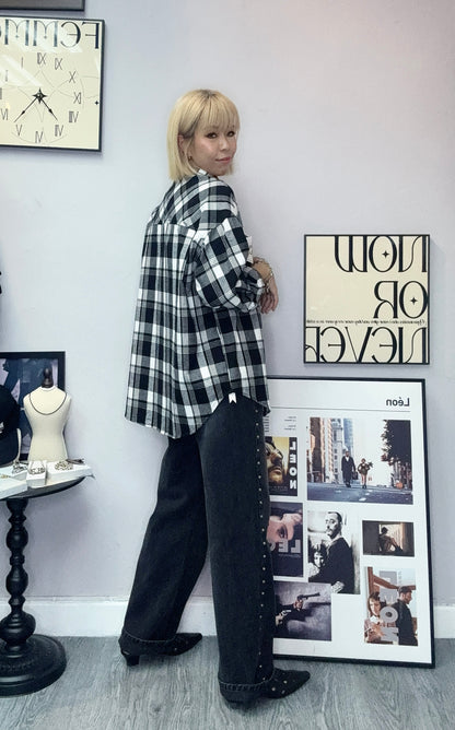 Bean collar big grid shirt