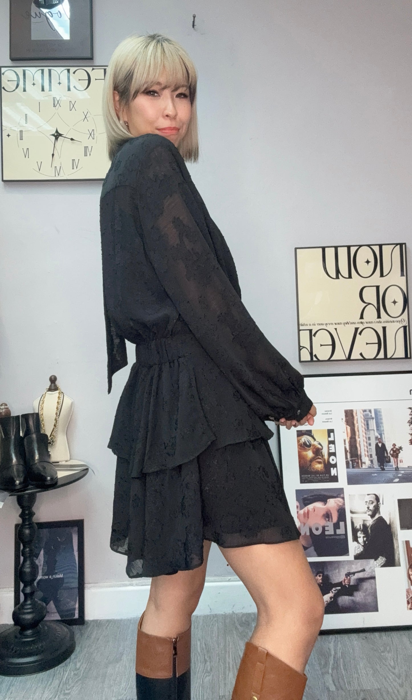 Front tie chiffon floral short one piece #00051