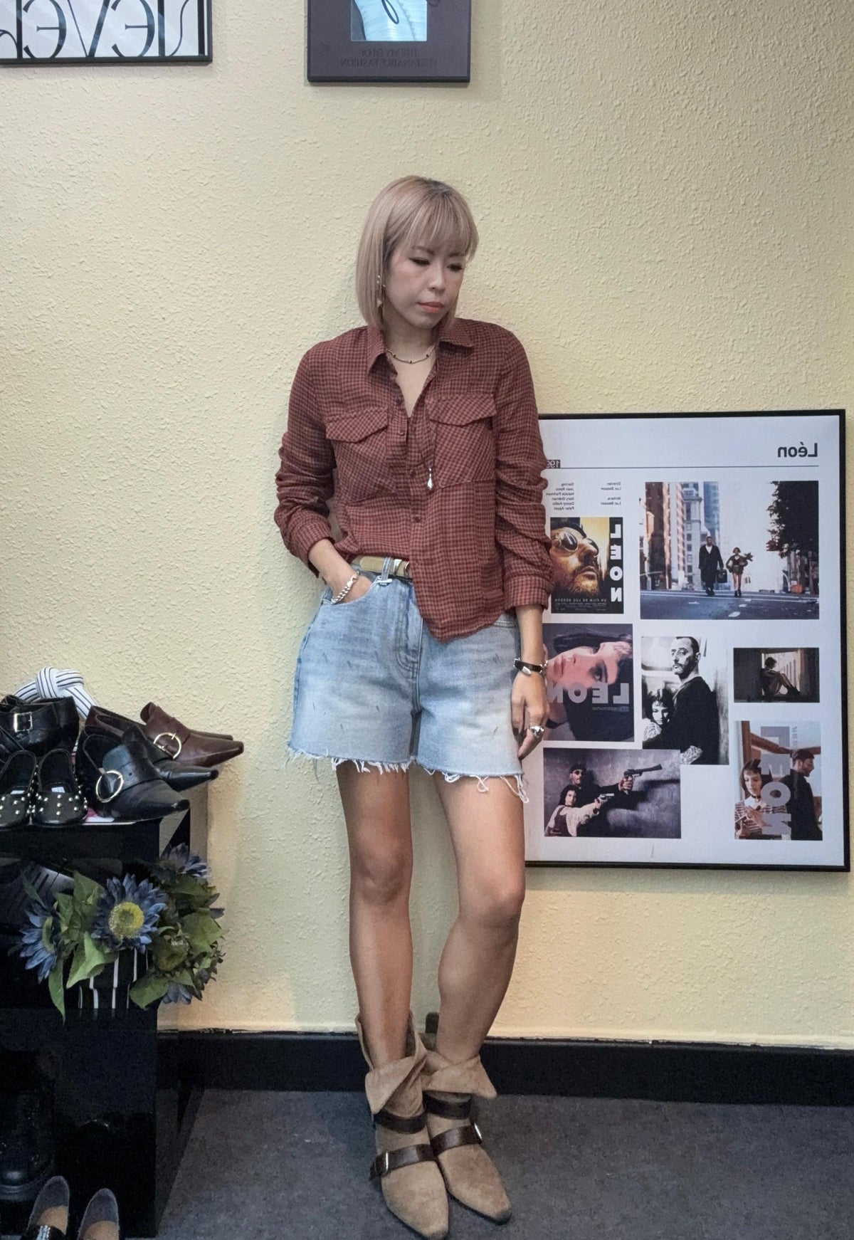 Mini checkered slim shirt #00996