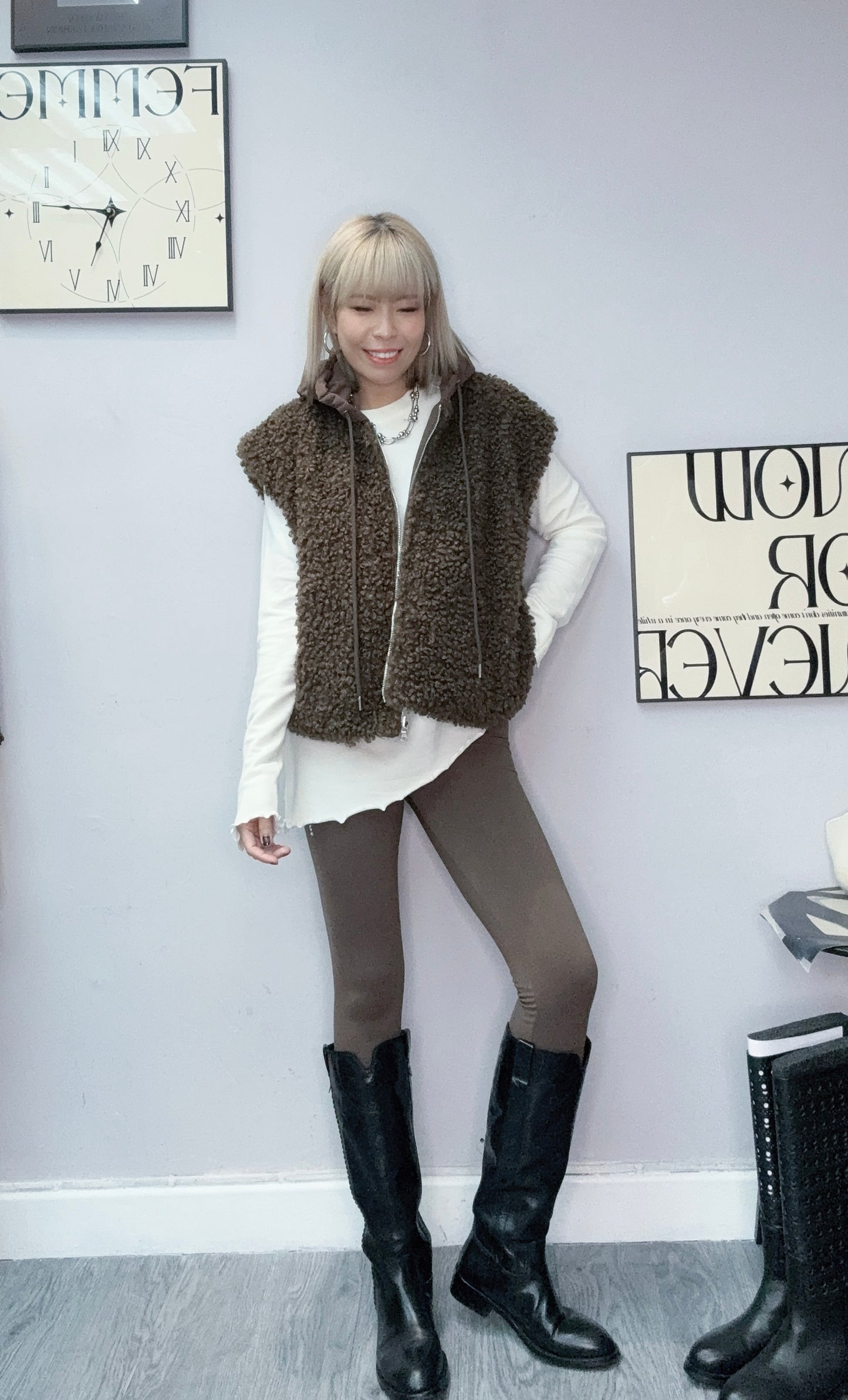 Side words fleece leggings #00137