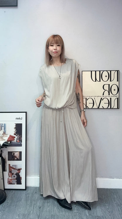 Puff hem silky cap sleeves top #00750