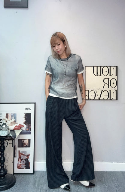 Fake two pieces mesh tee #00741