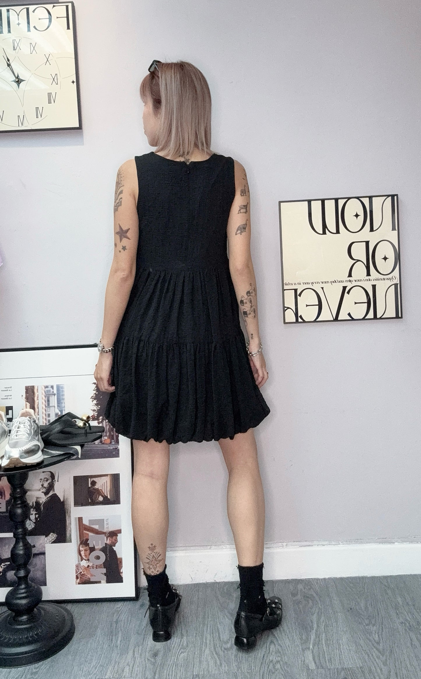 Puff hem vest short dress #00449