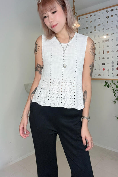 Mini pearl embroidery knit tank #00665