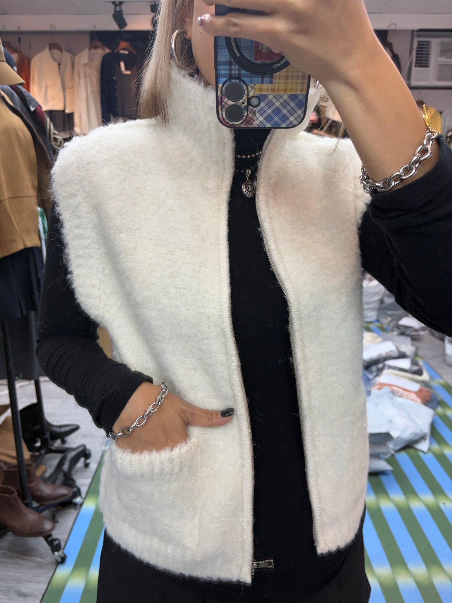 Wool knit zip vest jacket #00079