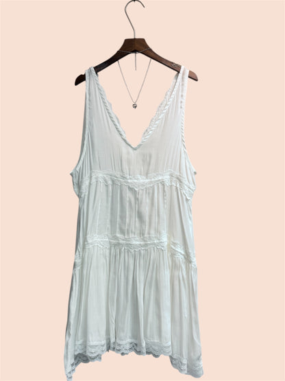 V neck lace trimmed short dress #00474