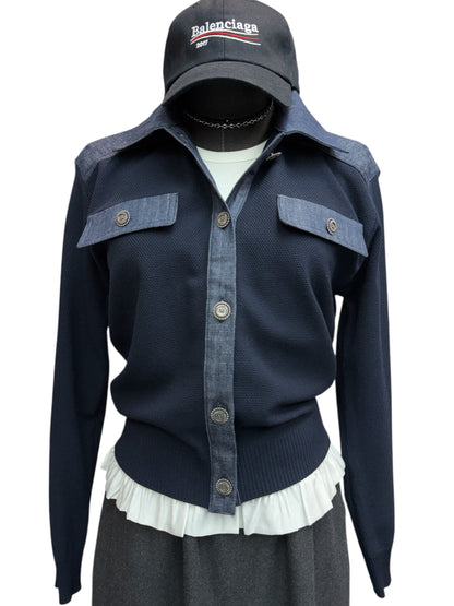 Denim X knit cardigan