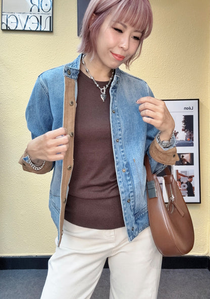 Round collar denim outer #00843