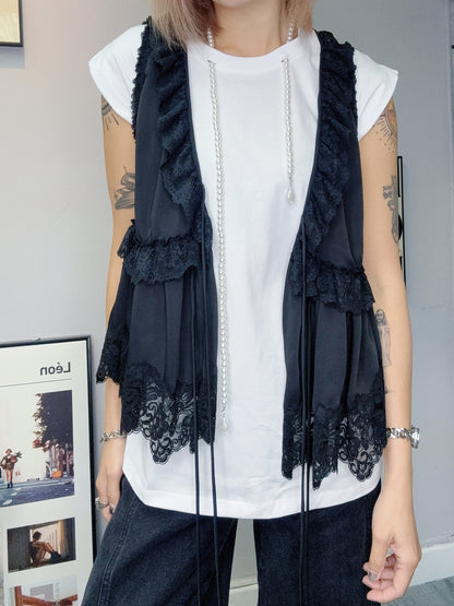 Lace ruff premium chiffon tank blouse #00623