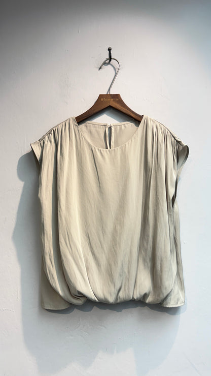 Puff hem silky cap sleeves top #00750