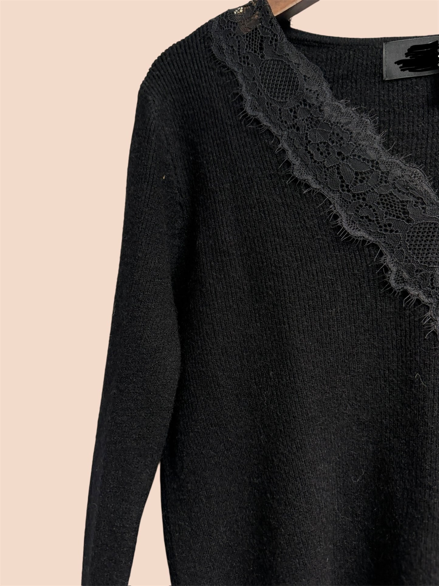 (-20% off)V neck lace knit top #00280