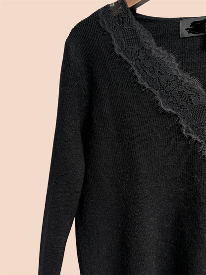(-20% off)V neck lace knit top #00280
