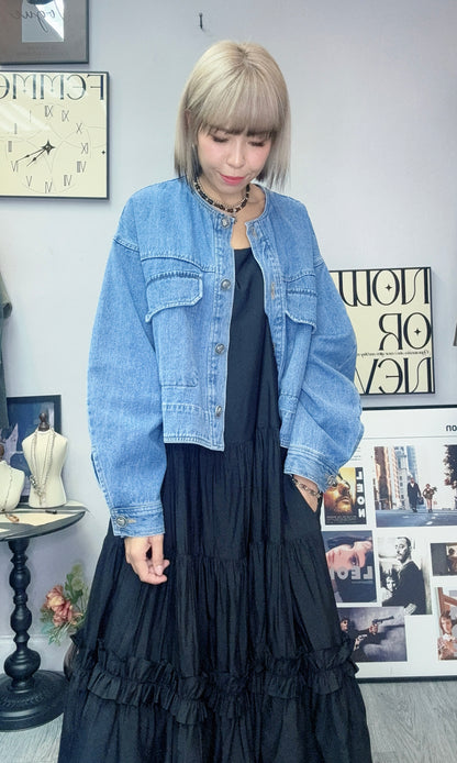 Take off collar denim jacket