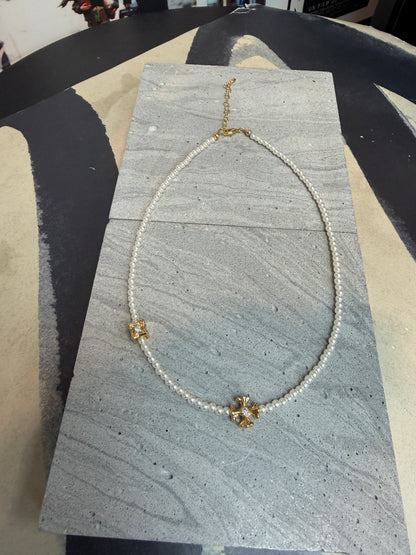 Mini pearl cross necklace