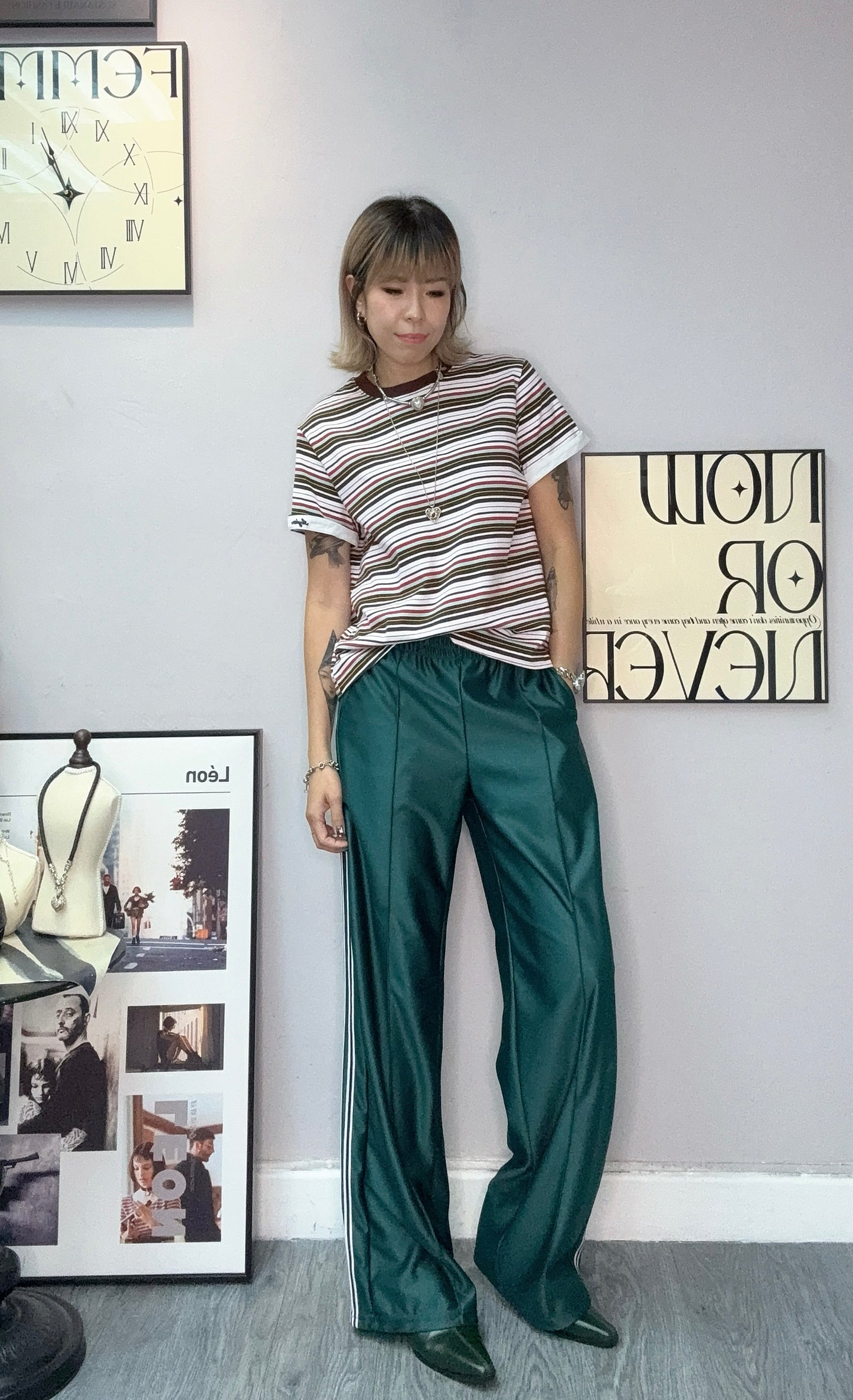 Triple white line pants #00374