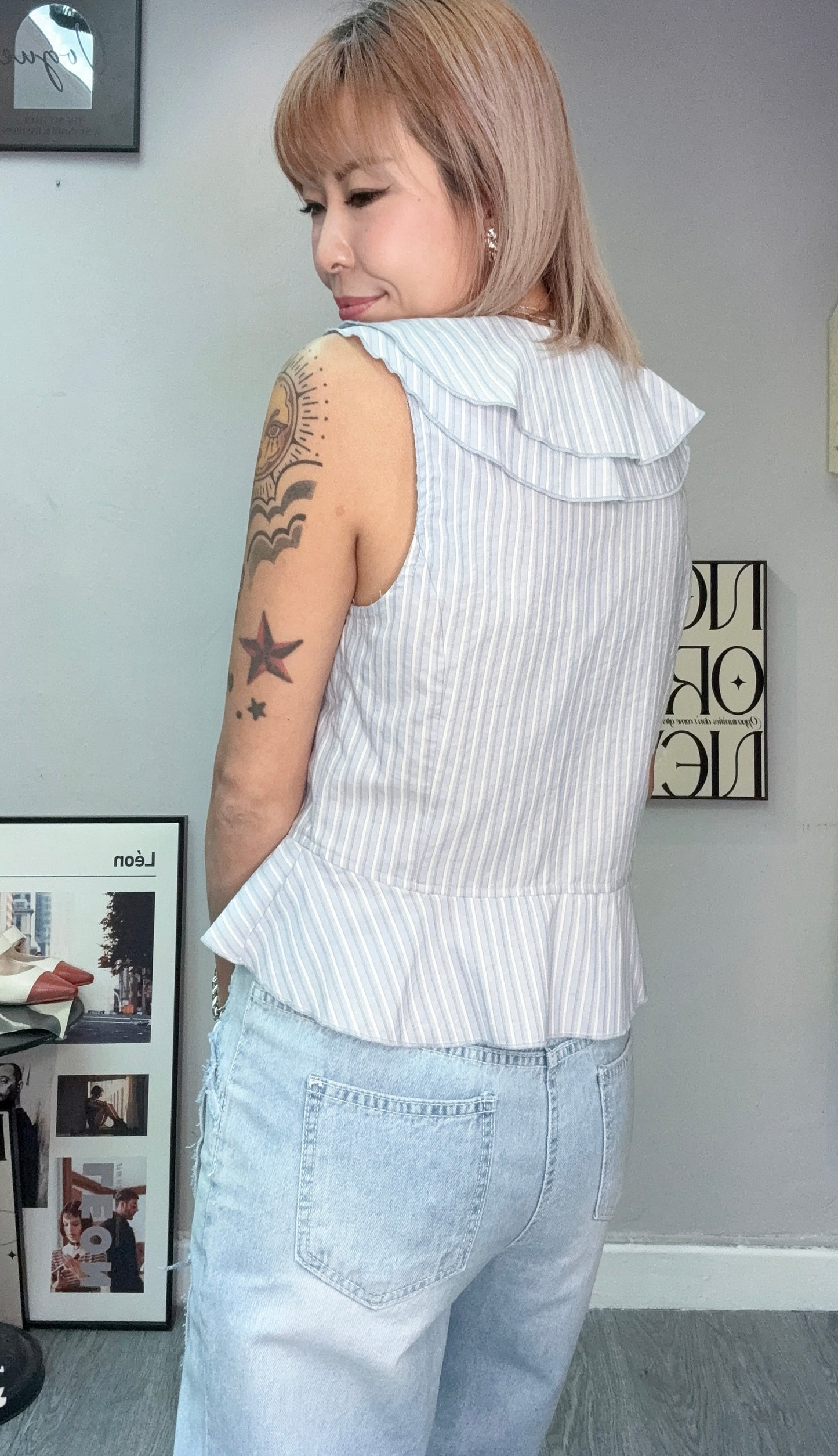 Front ruffle vest shirt #00582
