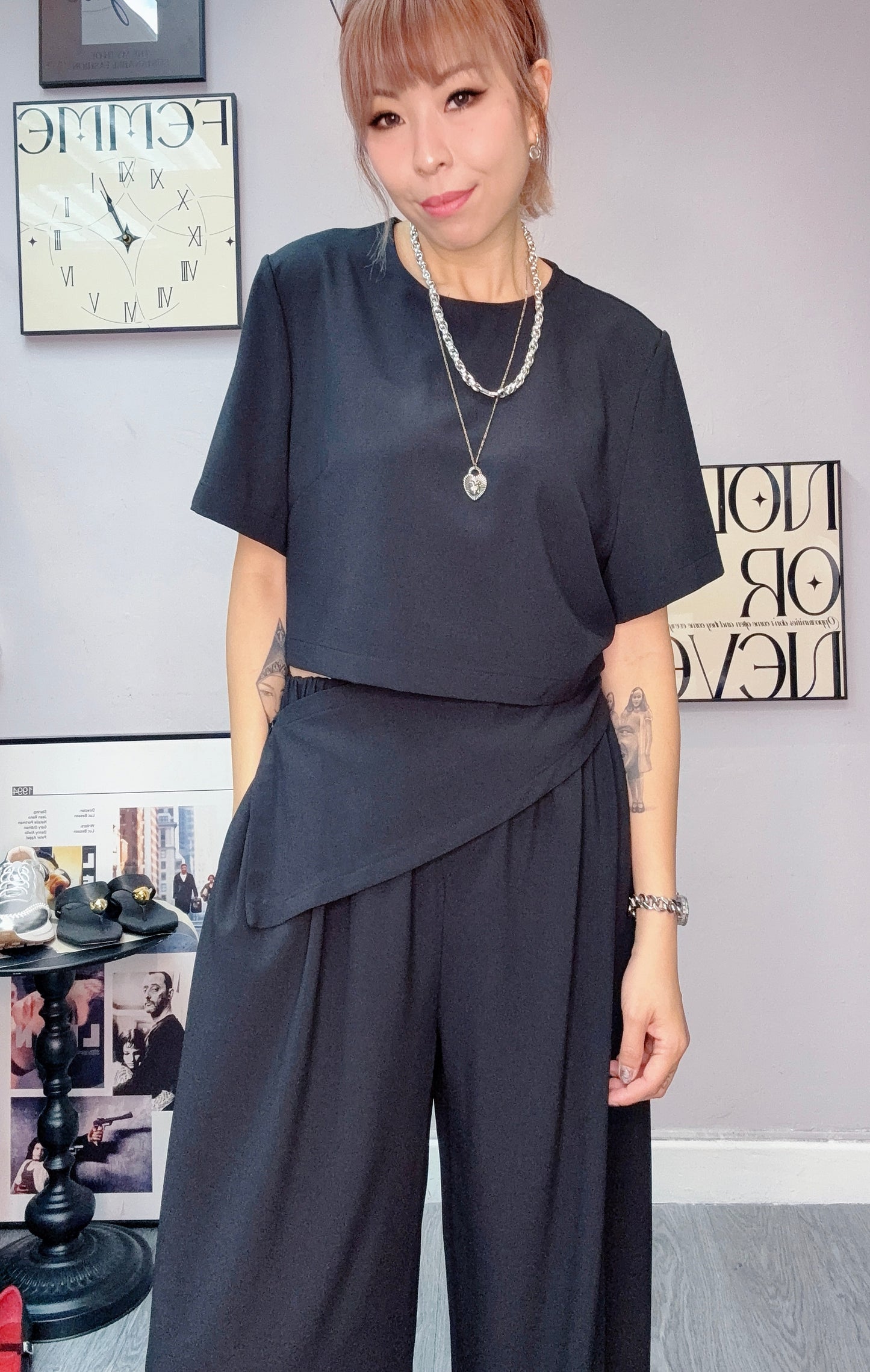 Plain short sleeve top x pants set #00621