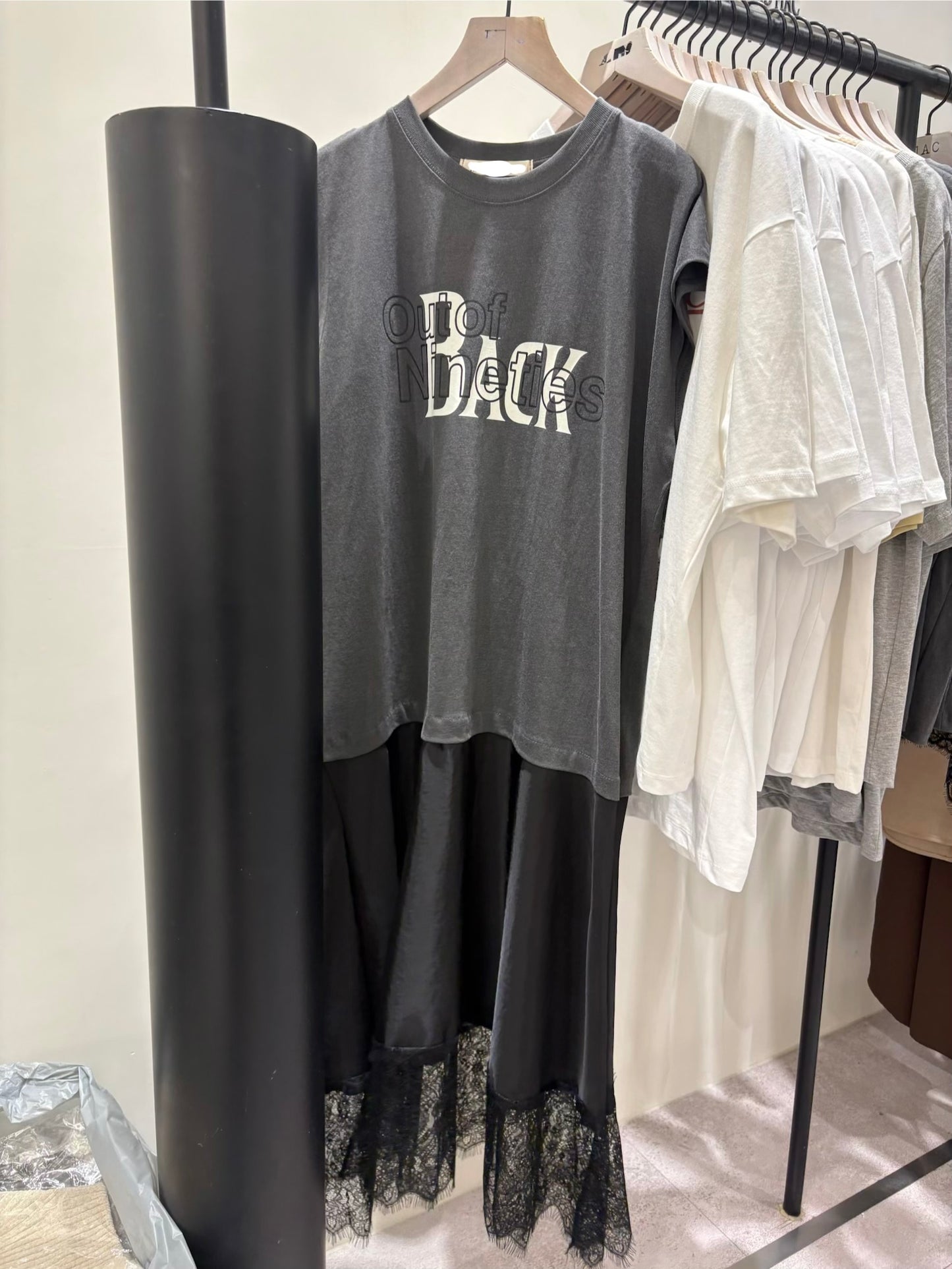 Words sleeves tee X satin lace bottom one piece #00519