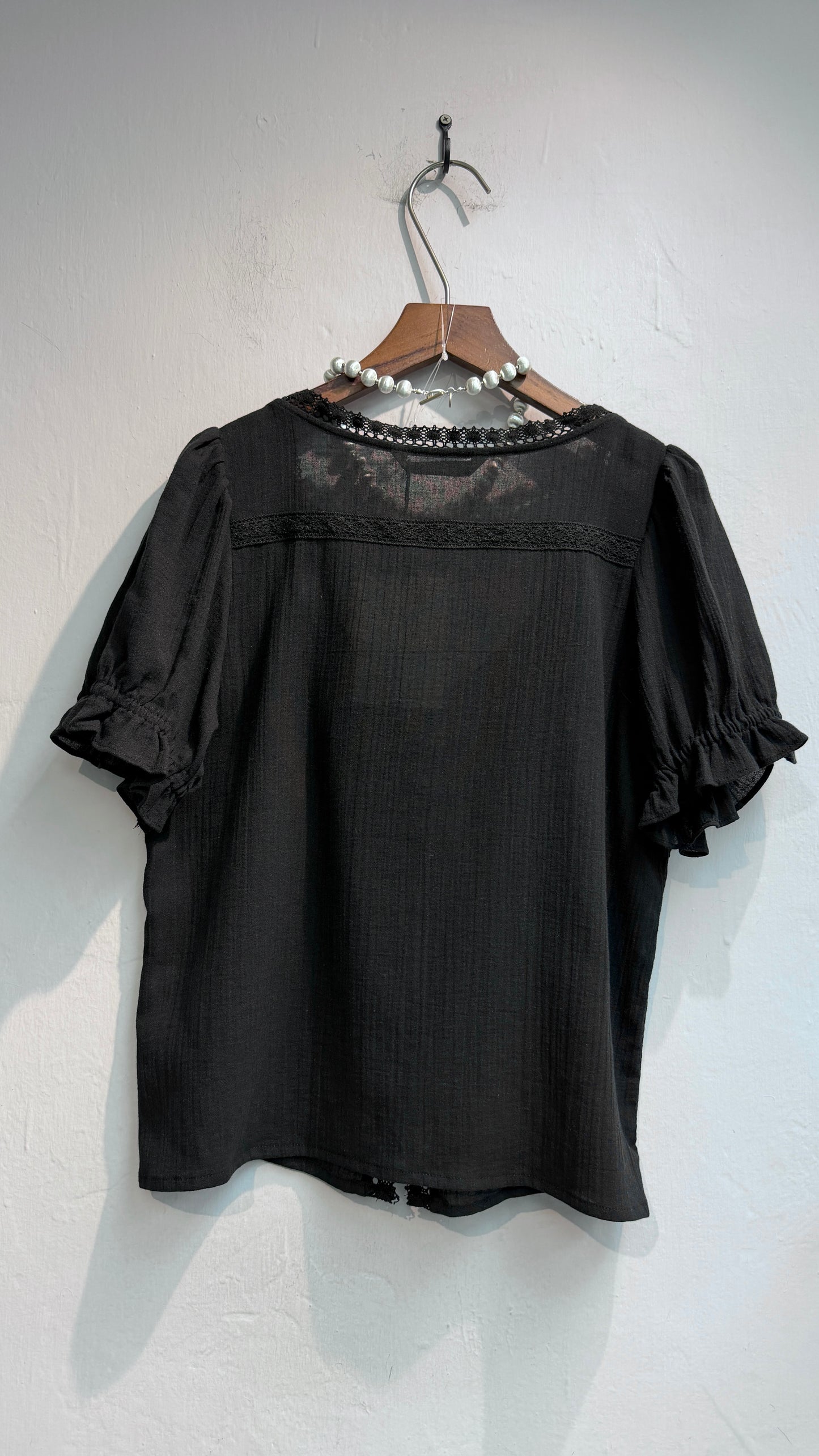 Puff short sleeves lace trim shirt #00653
