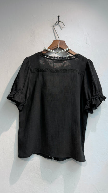 Puff short sleeves lace trim shirt #00653