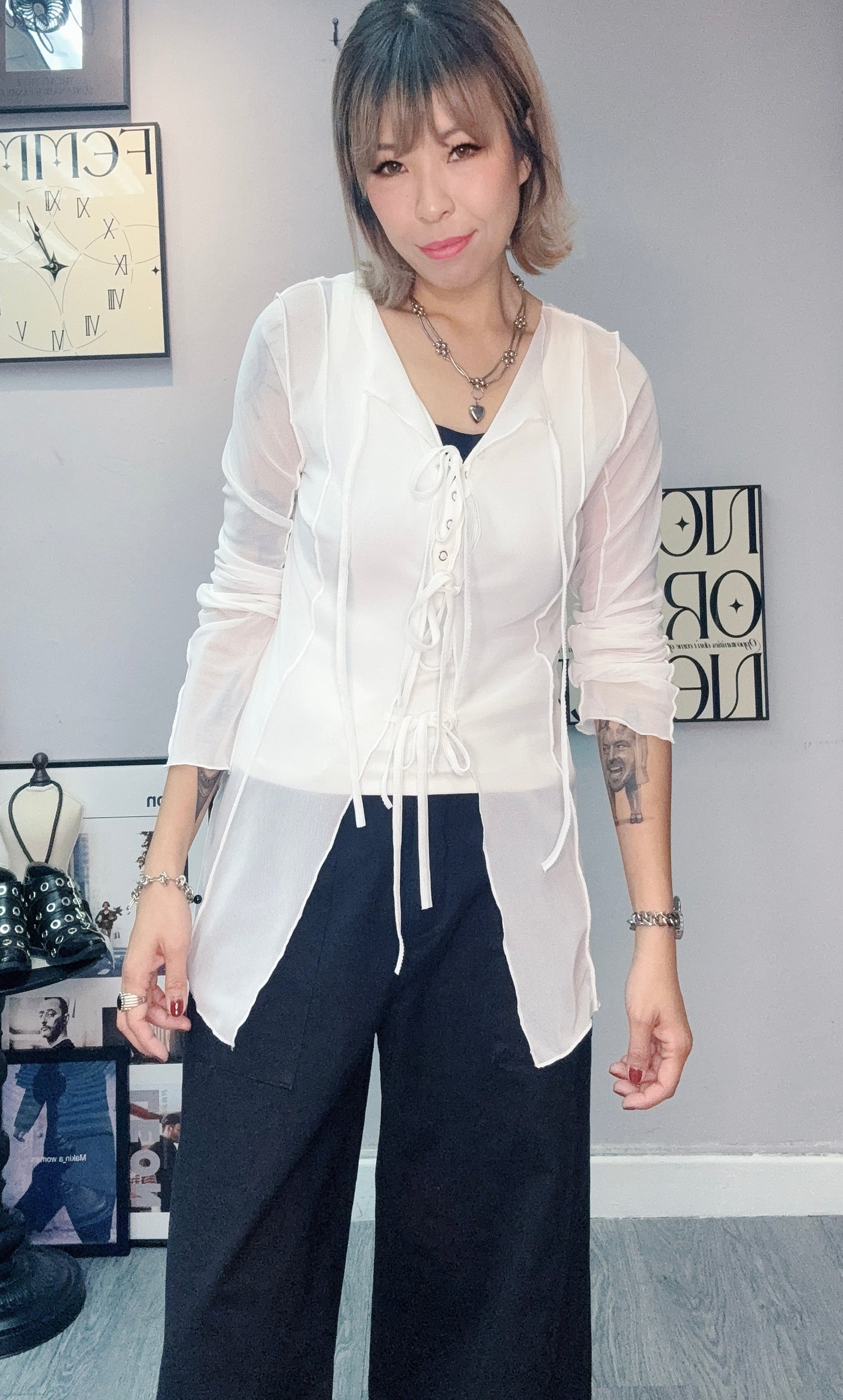 （🏷️-20%）Back ribbon see through top #00431