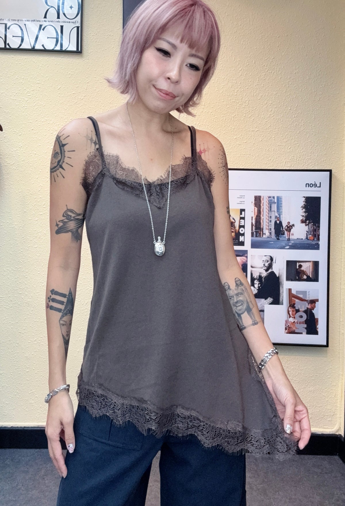 Lace trim cotton cami #00856