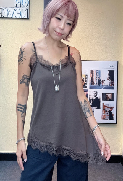 Lace trim cotton cami #00856