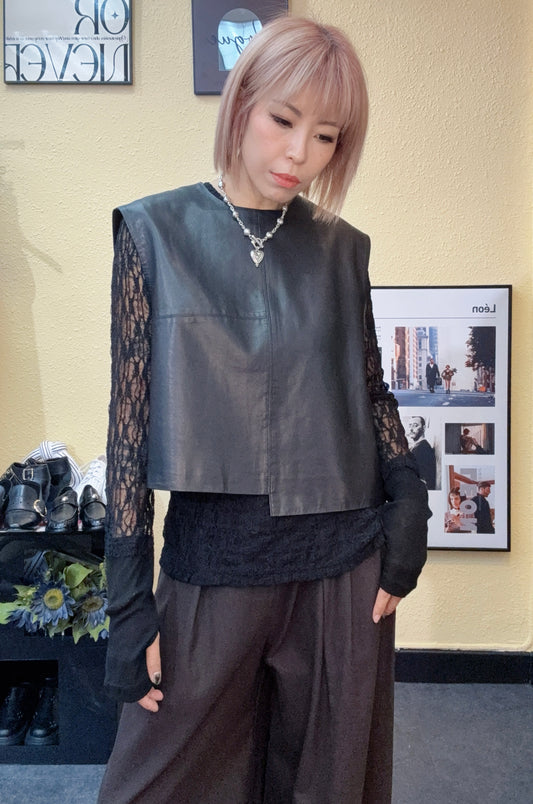 Back zip lambskin sleeveless top #00912(last 1)