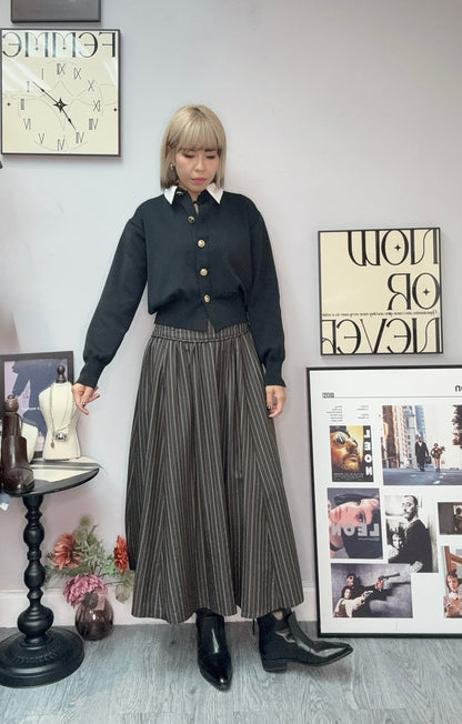 Shirt collar gold button cardigan