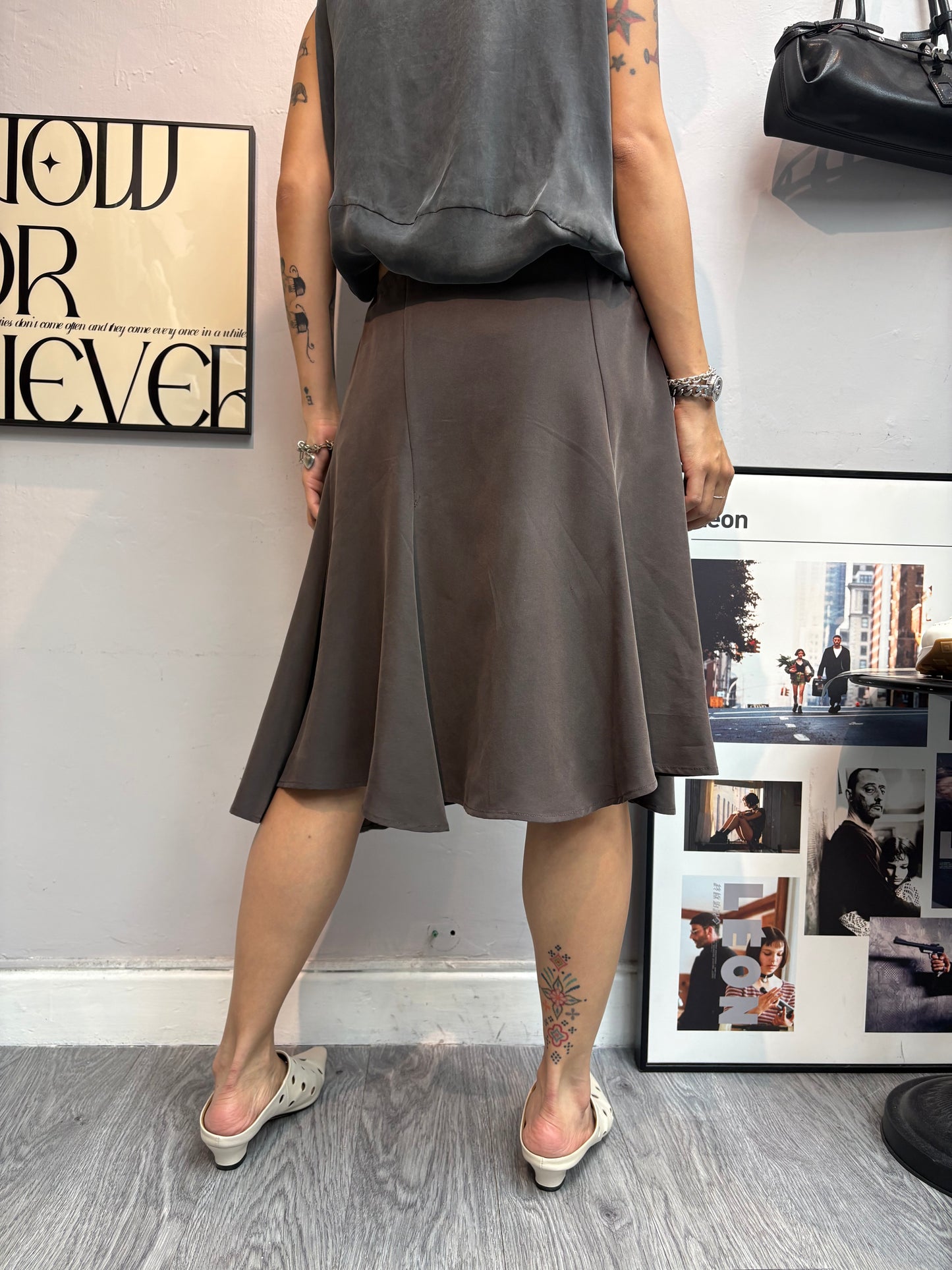 Rope waist washing silk skirt #00614