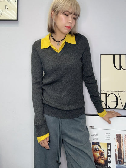 Fake two piece rib knit top