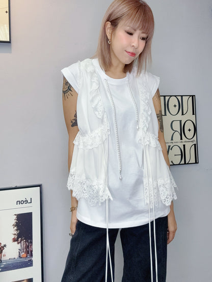 Lace ruff premium chiffon tank blouse #00623
