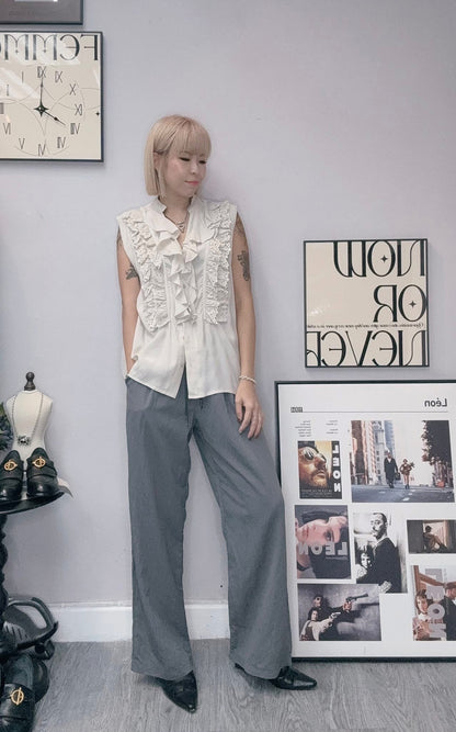 (-30% Off)Ruffle Front Vest Blouse