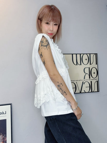 Lace ruff premium chiffon tank blouse #00623