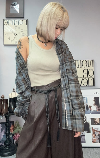 With belt fake leather pants