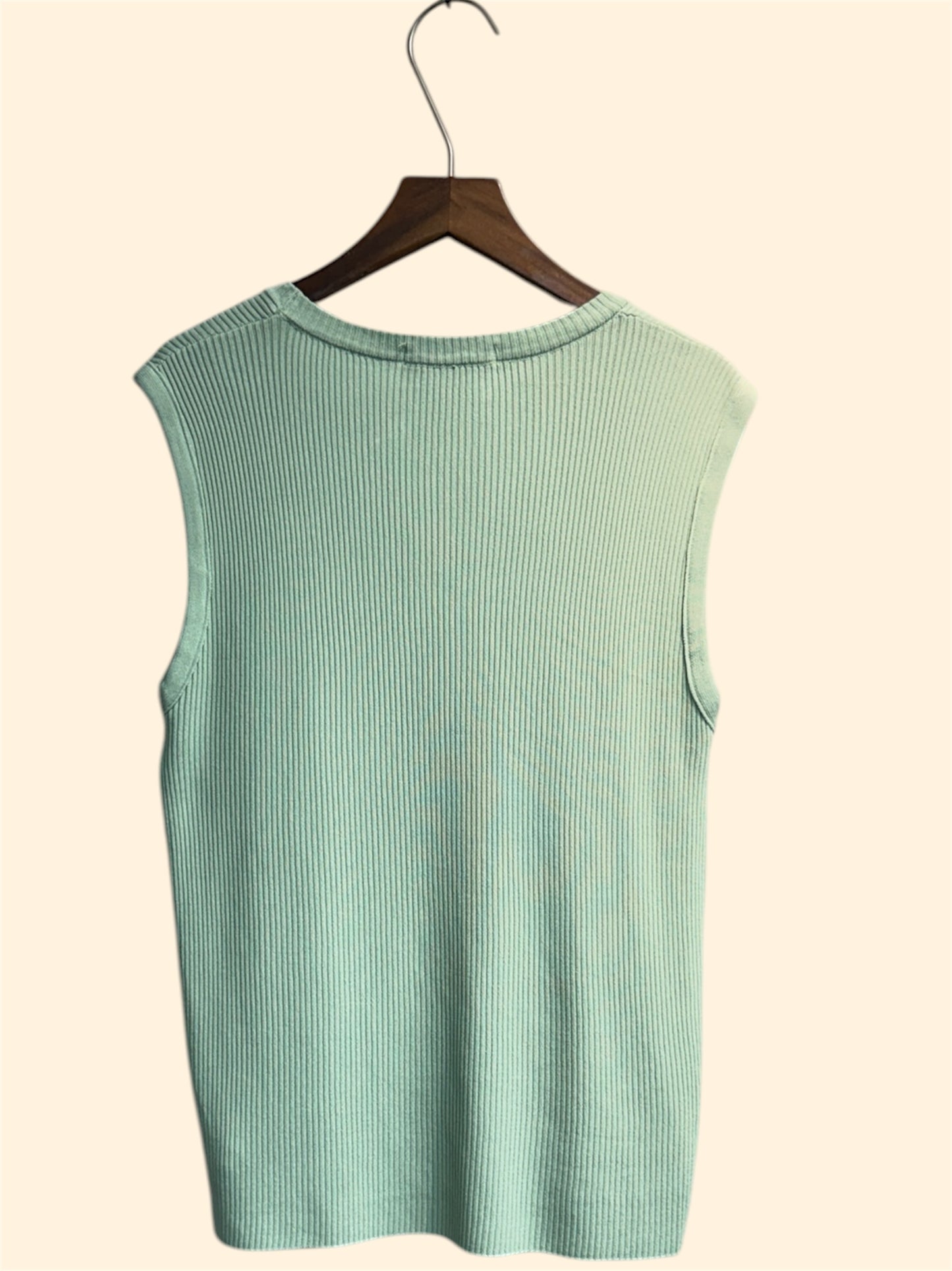 Front buttons rib knit vest top #00456