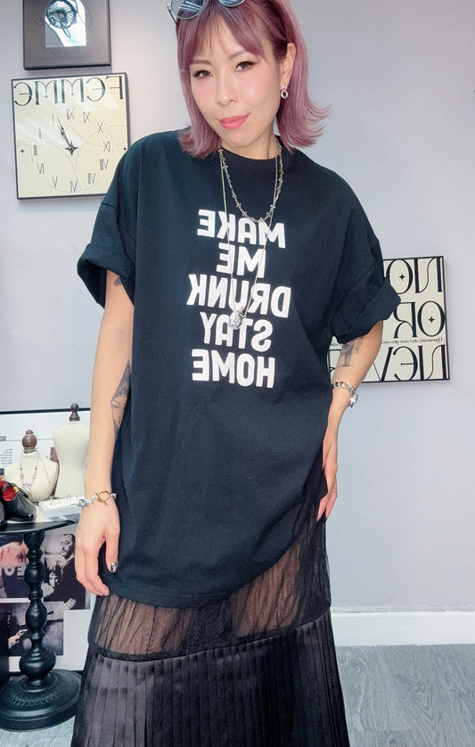 (-30%)White words loose tee #00567