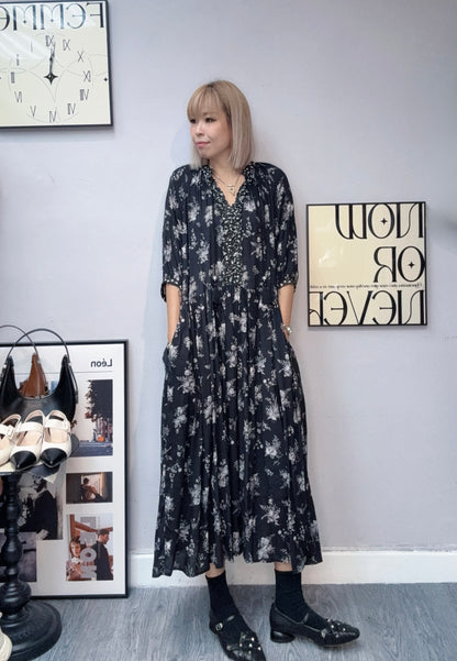 (A/W)White flower pattern chiffon one piece#00839