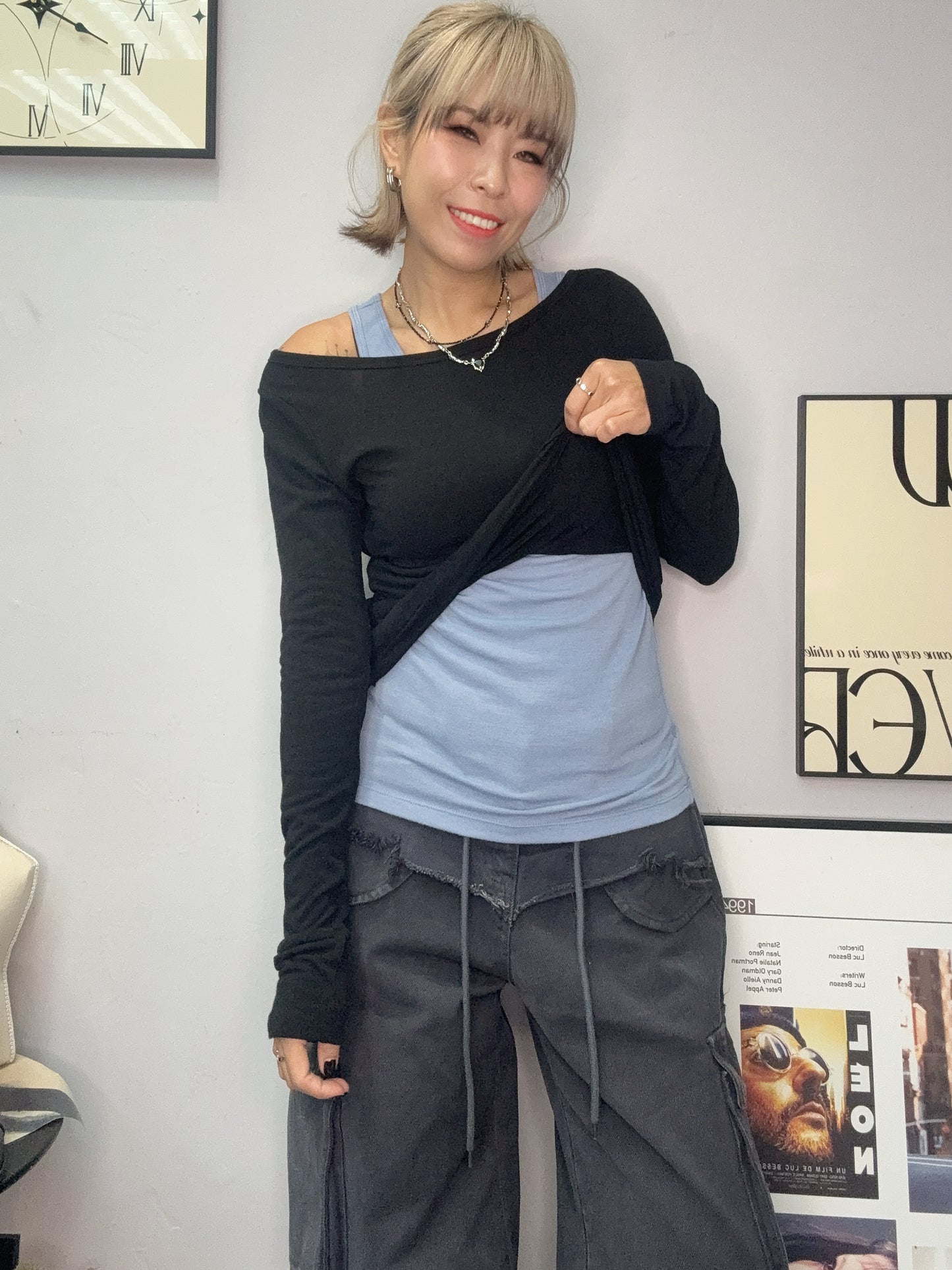 Back ribbon two pieces spandex tee