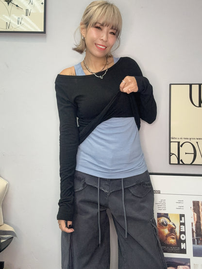 Back ribbon two pieces spandex tee